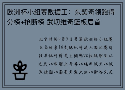 欧洲杯小组赛数据王:东契奇领跑得分榜+抢断榜 武切维奇篮板居首 欧洲杯小组赛数据王:东契奇领跑得分榜+抢断榜 武切维奇篮板居首